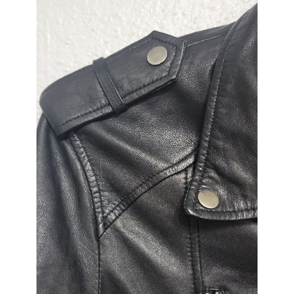 Zara Bikercore Super Soft Genuine Black Leather Biker Jacket with Zip Details - Picture 4 of 16